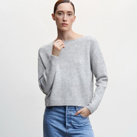 MNG Mango Women's Super Soft Boatneck Sweater in Heathered Gray Size XS - Picture 1 of 6
